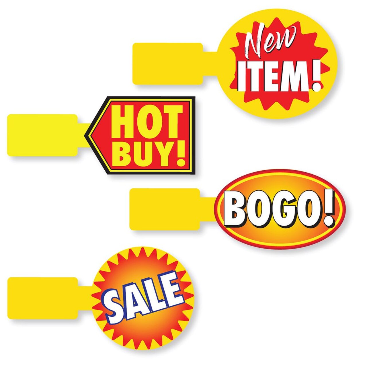 COSCO Shelf Wobbler Signs, Multi-Pack, NEW ITEM, HOT BUY, BOGO, SALE, 36 Pack (9 each x 4 Messages)